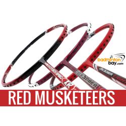 Red Musketeers : 1x Yonex - Arcsaber Light 15i iSeries, 1x Apacs Nano Fusion Speed XR,  1x Apacs Edgesaber 10 Red Badminton Rackets